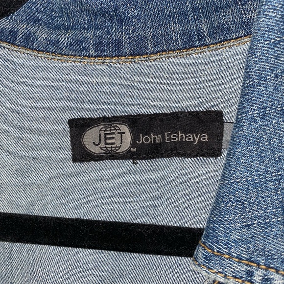 JET John Eshaya mixed media denim jacket stripe sz M - Picture 3 of 3